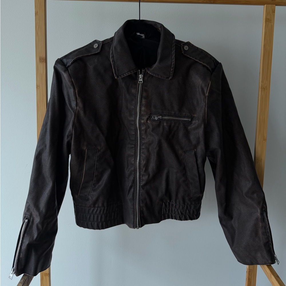 Dark Brown Faux Leather Jacket
